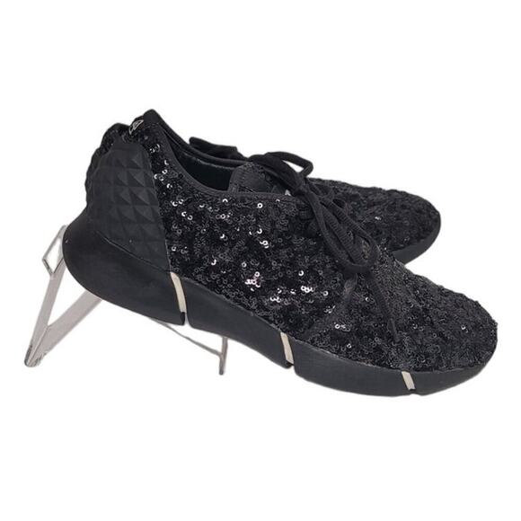 ELENA IACHI Lace up Sneaker Black with Glitter Black Holographic Women's 40 - Picture 2 of 6